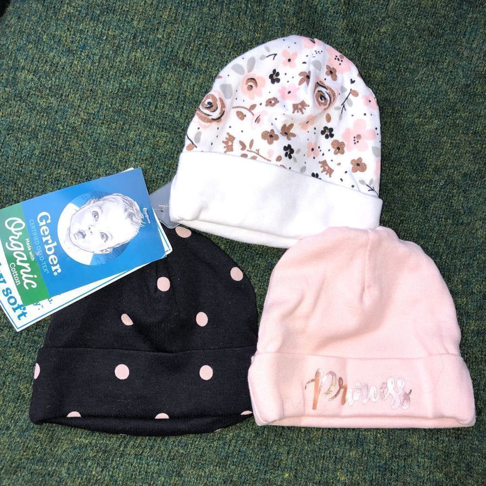 NWT Infant 0-6M Gerber Organic Baby Bonnet Hat Bundle